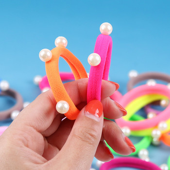 10 PCS/lot бонбони Флуоресцентно оцветени държачи за коса Висококачествени перлени ластици Ластици за коса Аксесоари Момиче Жени Дъвка за вратовръзка