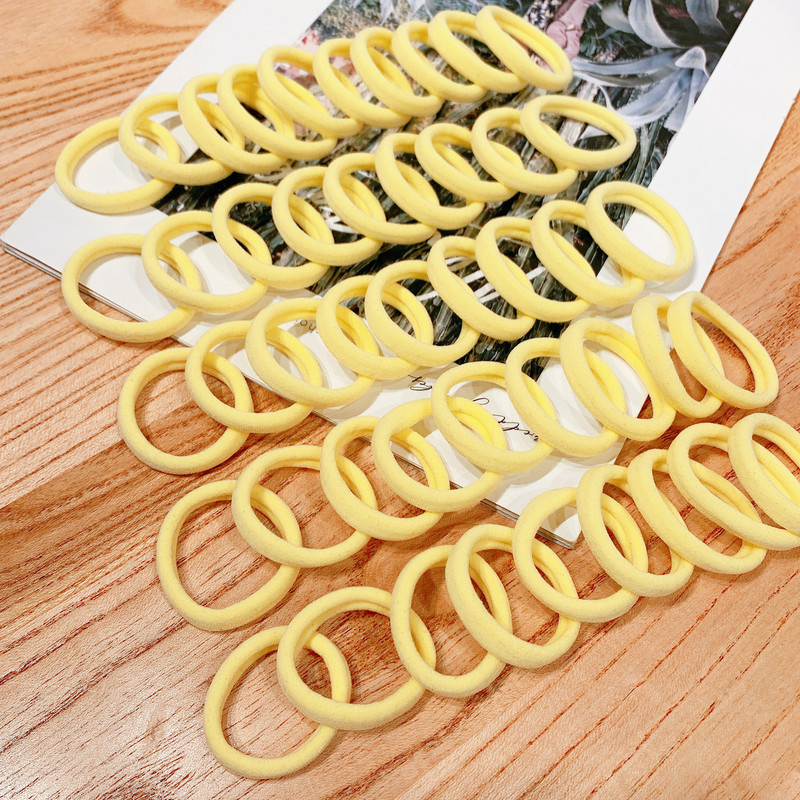 50 БР. 4,5 СМ памучни еластични връзки за коса за жени Конска опашка Безшевни меки ленти за коса Модни аксесоари за коса Многоцветна прическа