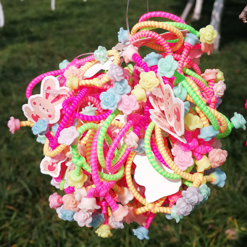 30 KOM Dvostruke perle od užeta Gumice za kosu s čvorovima, elastične gumene trake, ukrasi za kosu za djevojčice u slatkim bojama, dodaci za kosu