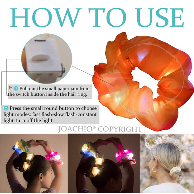 LED светещи пръсти за коса с дебело черво Модни нощни клубове Дамски щипки за коса Еластични ленти за коса Момиче Опашка за глава