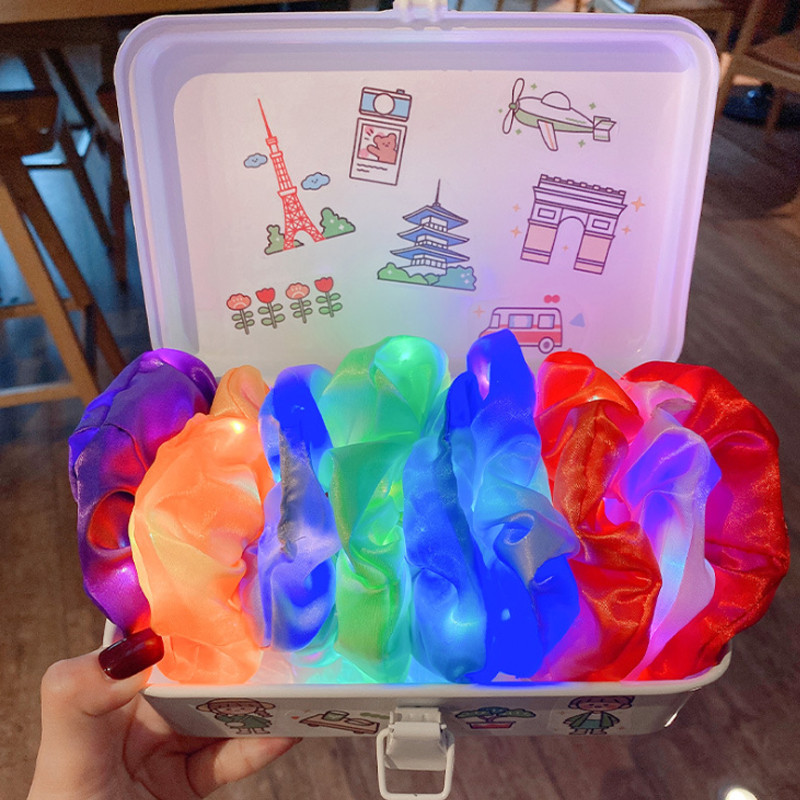 LED светещи пръсти за коса с дебело черво Модни нощни клубове Дамски щипки за коса Еластични ленти за коса Момиче Опашка за глава