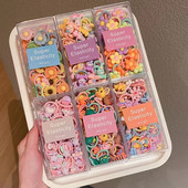 30PCS Baby Girls Candy Cotto 2CM Мини вратовръзки за коса за деца Thumb Hairbands Меки модни аксесоари за коса Акрилна кутия