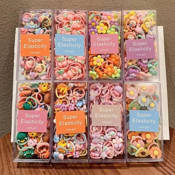 30PCS Baby Girls Candy Cotto 2CM Мини вратовръзки за коса за деца Thumb Hairbands Меки модни аксесоари за коса Акрилна кутия