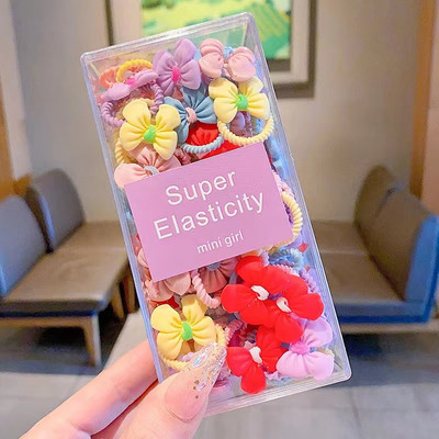 30PCS Baby Girls Candy Cotto 2CM Мини вратовръзки за коса за деца Thumb Hairbands Меки модни аксесоари за коса Акрилна кутия