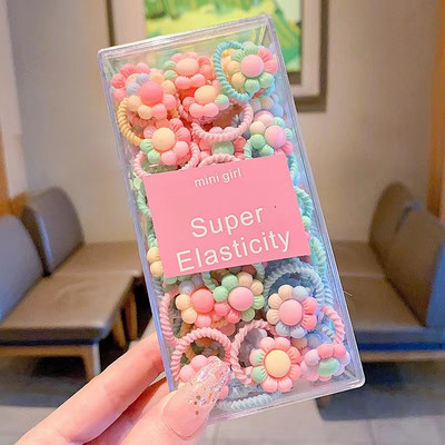30PCS Baby Girls Candy Cotto 2CM Мини вратовръзки за коса за деца Thumb Hairbands Меки модни аксесоари за коса Акрилна кутия