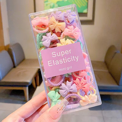30PCS Baby Girls Candy Cotto 2CM Мини вратовръзки за коса за деца Thumb Hairbands Меки модни аксесоари за коса Акрилна кутия