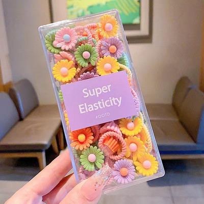 30PCS Baby Girls Candy Cotto 2CM Мини вратовръзки за коса за деца Thumb Hairbands Меки модни аксесоари за коса Акрилна кутия