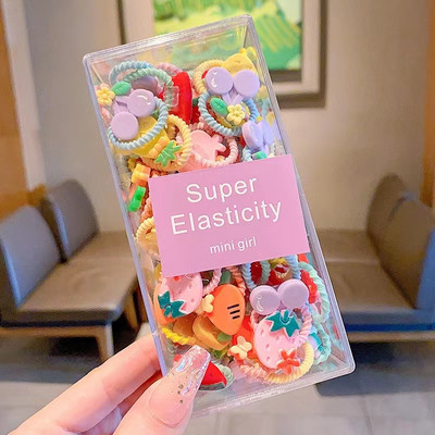 30PCS Baby Girls Candy Cotto 2CM Мини вратовръзки за коса за деца Thumb Hairbands Меки модни аксесоари за коса Акрилна кутия