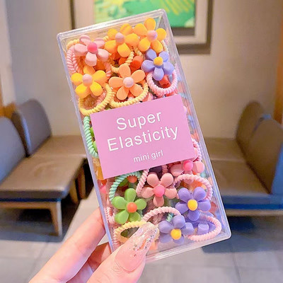 30PCS Baby Girls Candy Cotto 2CM Мини вратовръзки за коса за деца Thumb Hairbands Меки модни аксесоари за коса Акрилна кутия