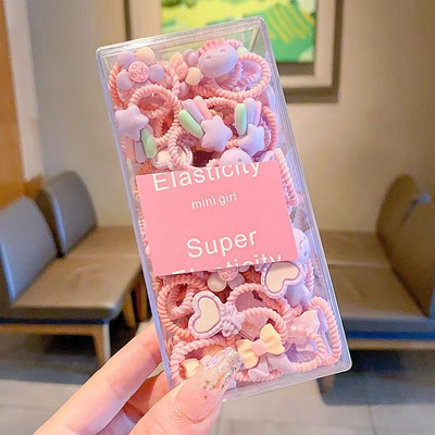 30PCS Baby Girls Candy Cotto 2CM Мини вратовръзки за коса за деца Thumb Hairbands Меки модни аксесоари за коса Акрилна кутия
