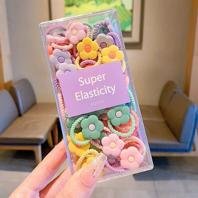 30PCS Baby Girls Candy Cotto 2CM Мини вратовръзки за коса за деца Thumb Hairbands Меки модни аксесоари за коса Акрилна кутия