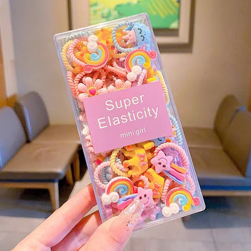 30PCS Baby Girls Candy Cotto 2CM Мини вратовръзки за коса за деца Thumb Hairbands Меки модни аксесоари за коса Акрилна кутия