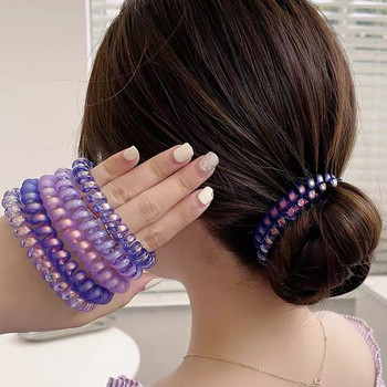 5PCS лилав матиран пръстен за коса с телефонна линия Модни еластични ленти за коса Гумена лента Аксесоари за коса Опашка вратовръзки за коса