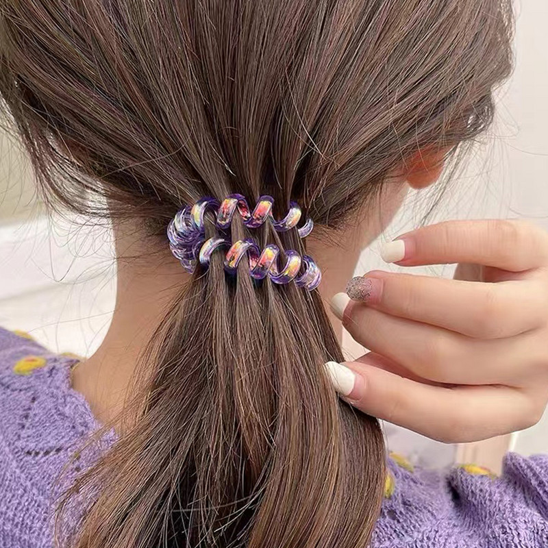 5PCS лилав матиран пръстен за коса с телефонна линия Модни еластични ленти за коса Гумена лента Аксесоари за коса Опашка вратовръзки за коса