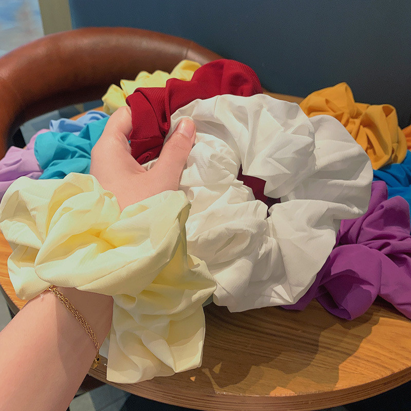 18CM шифон с голяма материя, плътен цвят, дамска дамска ластика за опашка Еластични ленти за коса Аксесоари за коса