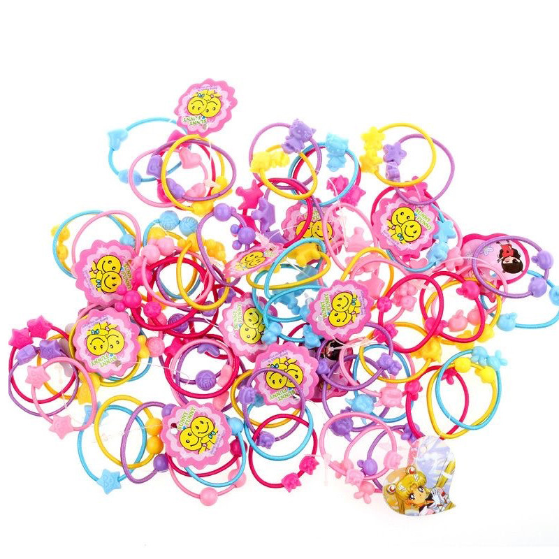 60PCS60PCS Анимационни найлонови еластични ленти за коса за момичета Бебешки мини цветни въжета за коса Детска шапка Сладки аксесоари за коса