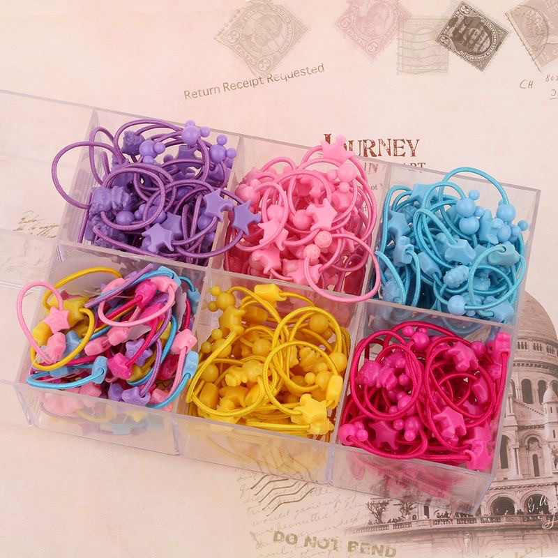 60PCS60PCS Анимационни найлонови еластични ленти за коса за момичета Бебешки мини цветни въжета за коса Детска шапка Сладки аксесоари за коса