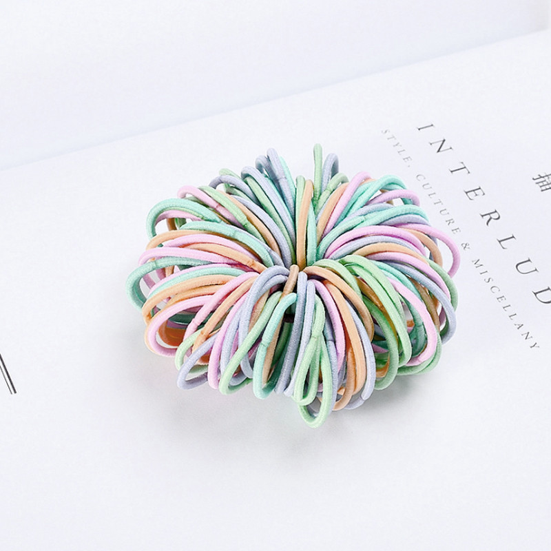 100 TK Tüdrukutele Armsad Nailonist Elastsed Juukselipsud Kummipaelad Juuksepaelad Lapse hobusesabahoidja Juuste Aksessuaarid Peakate