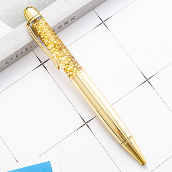 Луксозна 1,0 мм химикалка с плаващ пясък Химикалка Flow Oil Crystal Златно фолио Метална мед Цветно висококачествено злато на прах