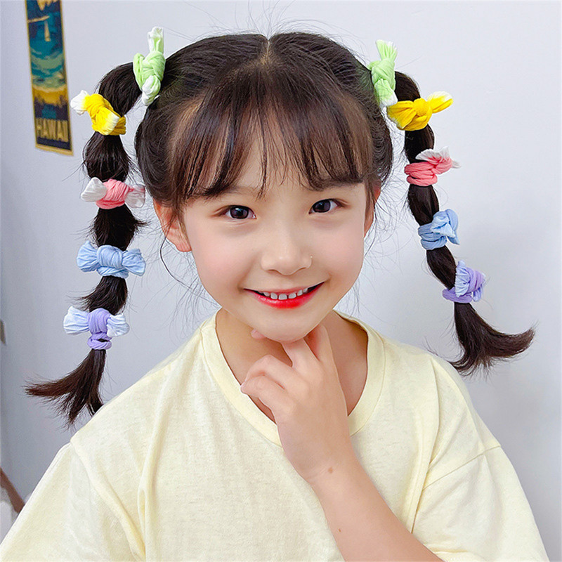 10 бр./лот Модни цветни мини панделки Еластично въже за коса за сладко момиче Дамска гумена лента Държач за конска опашка Шапки Детски аксесоари