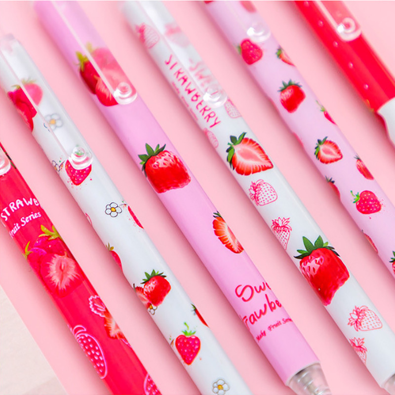 6 τμχ/παρτίδα Sweet Press Gel Στυλό Κορίτσι Strawberry 0,5mm Μαύρο Τζελ Στυλό Μαύρο μελάνι Στυλό για Σχολικά Γραφικά Γράψιμο μαθητή