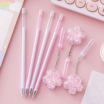 2 τμχ/παρτίδα Cute Pink Color Cherry Sakura Quicksand Sequins Gel στυλό μελάνι μαρκαδόρο Κορέα Σχολικό προμήθειο γραφείου Γραφική ύλη