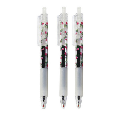 3 бр./партида Сладко цвете, прибираща се гел химикалка, прозрачно черно мастило, писалка за писане, проста канцеларски материали за ученици, офис подаръци