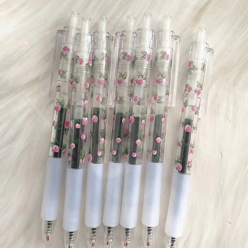 3 бр./партида Сладко цвете, прибираща се гел химикалка, прозрачно черно мастило, писалка за писане, проста канцеларски материали за ученици, офис подаръци