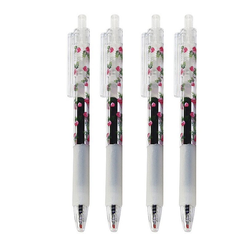 3 бр./партида Сладко цвете, прибираща се гел химикалка, прозрачно черно мастило, писалка за писане, проста канцеларски материали за ученици, офис подаръци