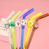 0,5 mm Kawaii Мека гумена слама Животно Котка Куче Заек Мечка Патешко лице Усмивка Гел мастило Химикалки Сладки училищни канцеларски принадлежности Подарък