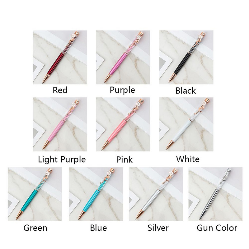 Творческа метална щипка за цветя Кристална писалка Неутрална химикалка Многоцветна химикалка Черна химикалка на водна основа Подарък за ученик Учебни принадлежности