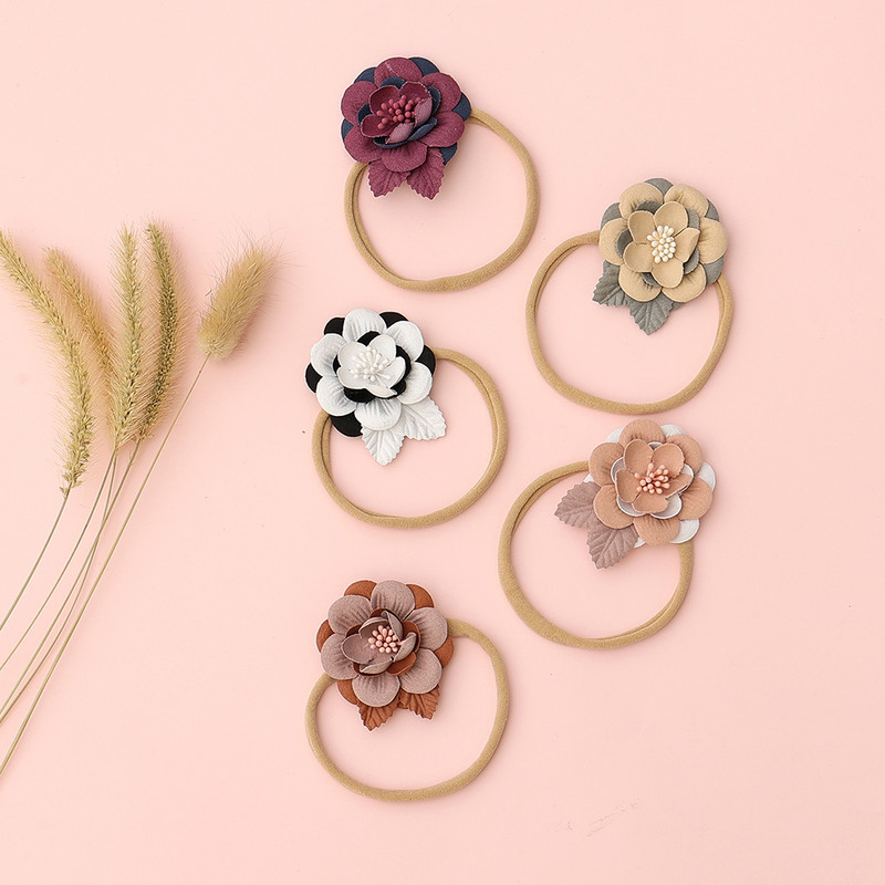 Лента за коса с контрастни цветове на цветя за новородено, Детски аксесоари за коса, лента за глава, лента за глава, флорални бебешки ленти за глава, найлонова лента за коса