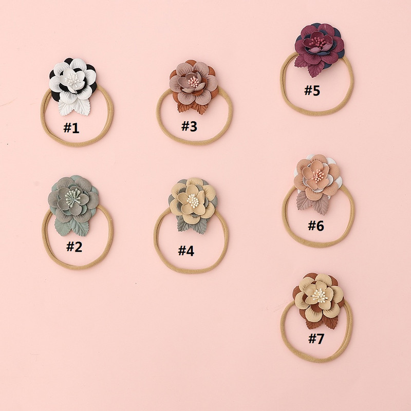 Лента за коса с контрастни цветове на цветя за новородено, Детски аксесоари за коса, лента за глава, лента за глава, флорални бебешки ленти за глава, найлонова лента за коса