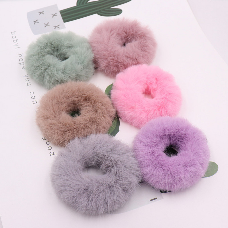 Μόδα για κορίτσια Ελαστική ψεύτικη γούνα κουνελιού Scrunchie Μαλλιά σχοινί βιζόν Γούνα αλογοουρά Ελαστική βελούδινη δαχτυλίδι μαλλιών Αξεσουάρ μαλλιών t19