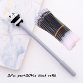 22Pcs Химикалка + комплект пълнители Черно мастило Bullet 0,5 mm Гел химикалки Дръжка Сменяеми пълнители Прът Училищни и офис консумативи Канцеларски материали