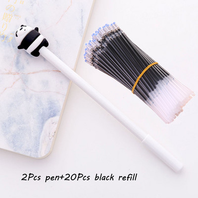 22Pcs Химикалка + комплект пълнители Черно мастило Bullet 0,5 mm Гел химикалки Дръжка Сменяеми пълнители Прът Училищни и офис консумативи Канцеларски материали