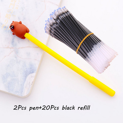 22Pcs Химикалка + комплект пълнители Черно мастило Bullet 0,5 mm Гел химикалки Дръжка Сменяеми пълнители Прът Училищни и офис консумативи Канцеларски материали