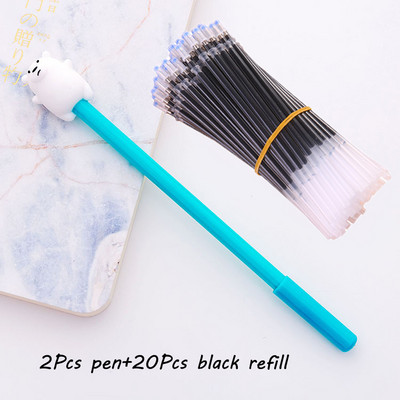 22Pcs Химикалка + комплект пълнители Черно мастило Bullet 0,5 mm Гел химикалки Дръжка Сменяеми пълнители Прът Училищни и офис консумативи Канцеларски материали