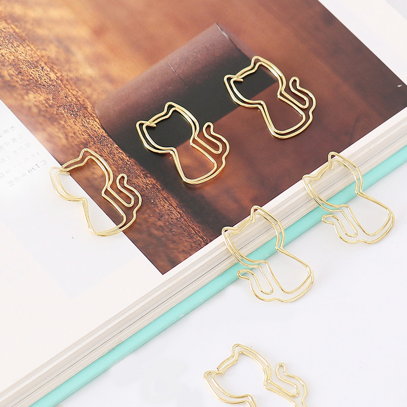10 tk Loominguline kuldne kirjaklambrid kass Märkus Kuju Metallist kirjaklamber raamatupaberil Õpilastele Kirjatarbed Kontori kooliköitmistarbed