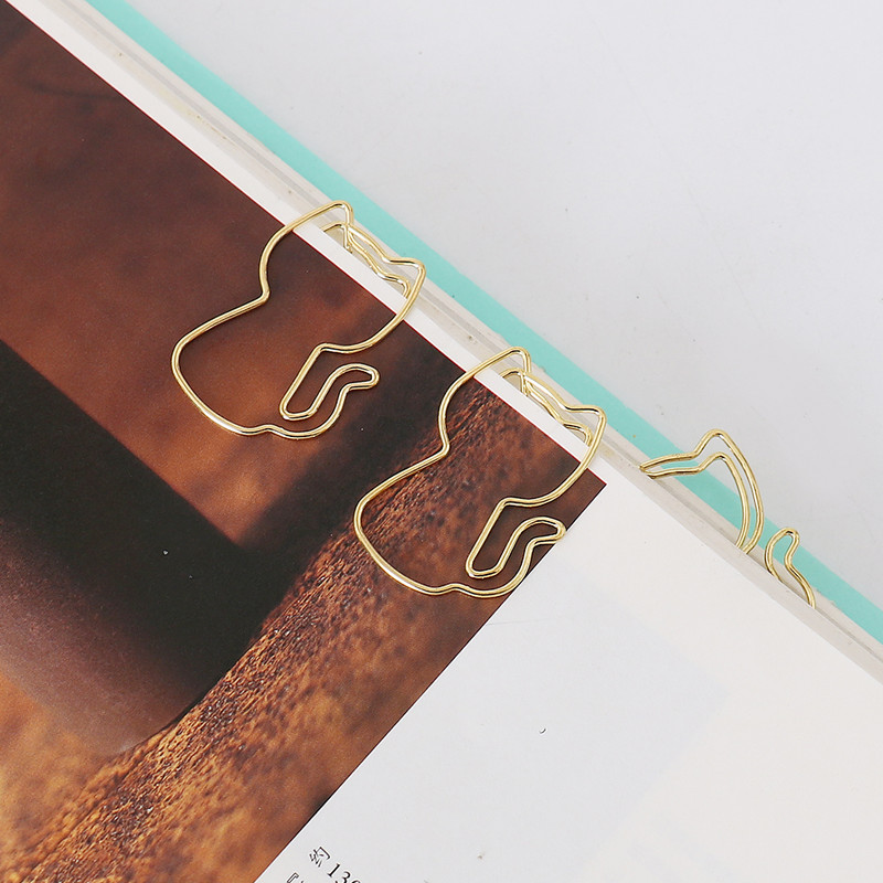 10 tk Loominguline kuldne kirjaklambrid kass Märkus Kuju Metallist kirjaklamber raamatupaberil Õpilastele Kirjatarbed Kontori kooliköitmistarbed