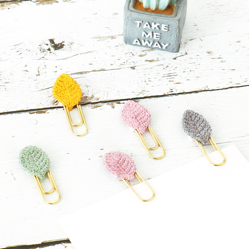 TUTU 3PCS slatke kawaii ručno izrađene metalne uredske školske spajalice za papir Cloth Art Leaf bookmark student memo clips pribor H0366