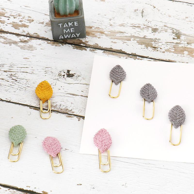 TUTU 3PCS slatke kawaii ručno izrađene metalne uredske školske spajalice za papir Cloth Art Leaf bookmark student memo clips pribor H0366