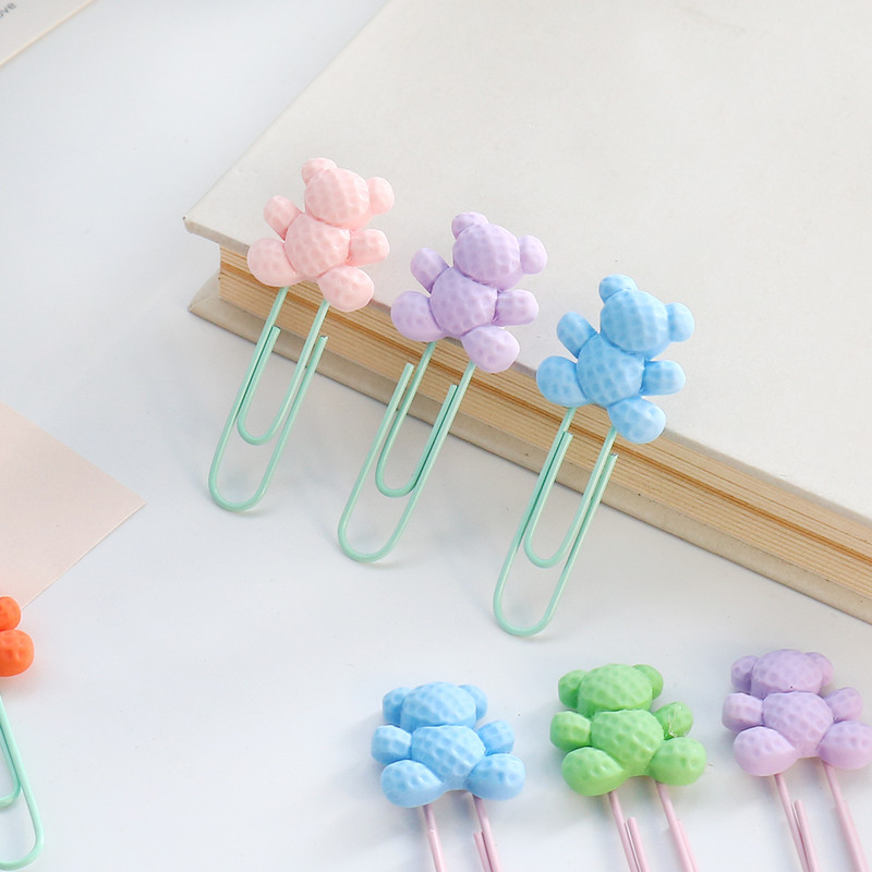 7 бр./лот Kawaii colorful Bear Paper Clip Decorative Bookmark Binder File Clips Училищни офис канцеларски принадлежности