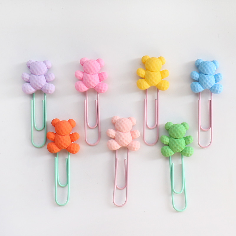 7 бр./лот Kawaii colorful Bear Paper Clip Decorative Bookmark Binder File Clips Училищни офис канцеларски принадлежности