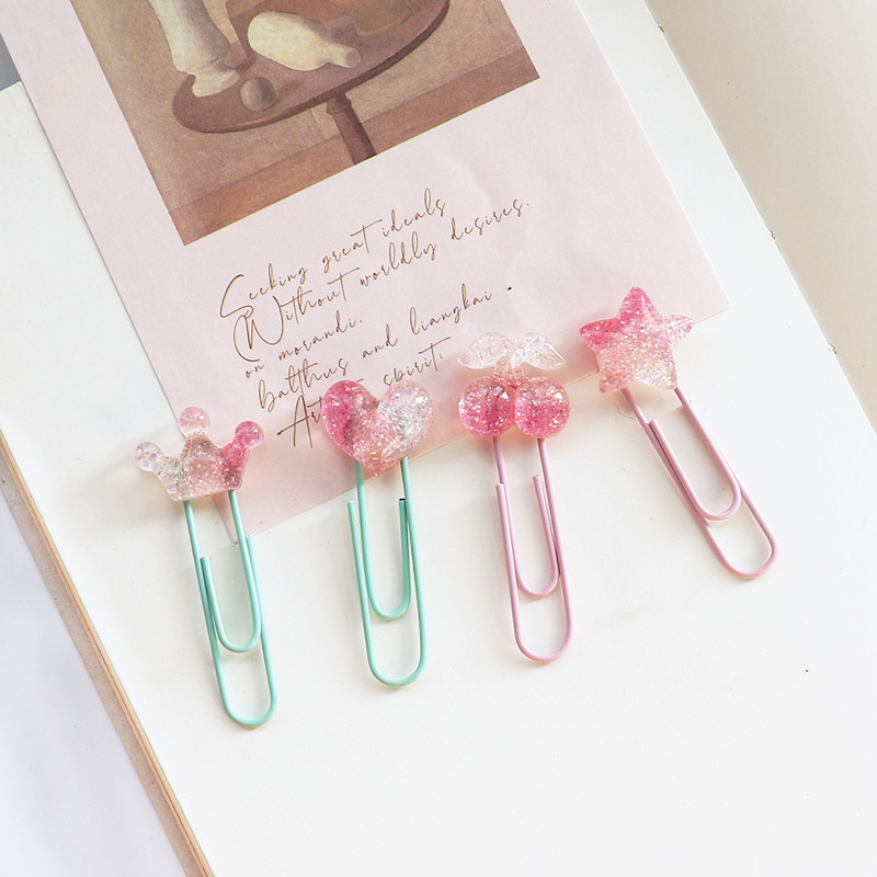 5 бр./лот Kawaii Crystal heart star Щипка Декоративна Bookmark Binder File Щипки Училищни канцеларски принадлежности Аксесоари