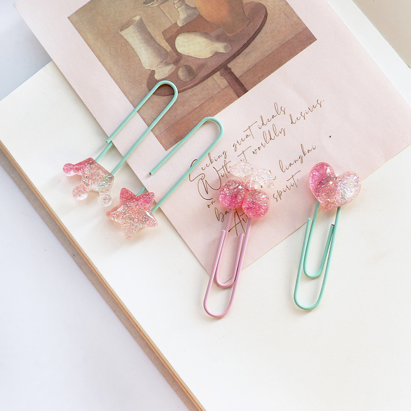 5 бр./лот Kawaii Crystal heart star Щипка Декоративна Bookmark Binder File Щипки Училищни канцеларски принадлежности Аксесоари