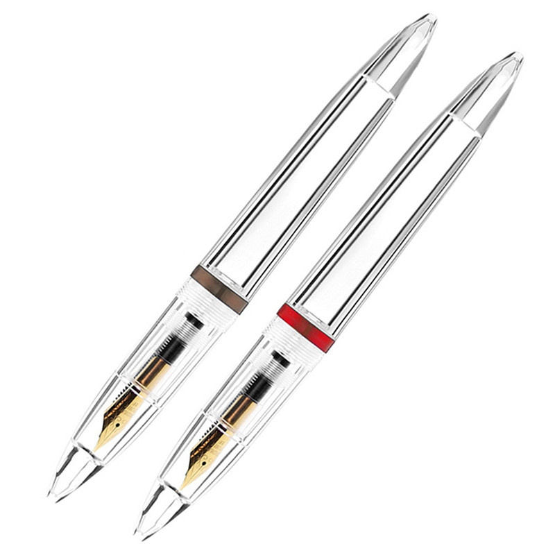 2 tk 0,5 mm otsaga täitesulepea koos tilgutiga suure mahutavusega läbipaistvad pliiatsid Kontoritarbed, hall ja punane