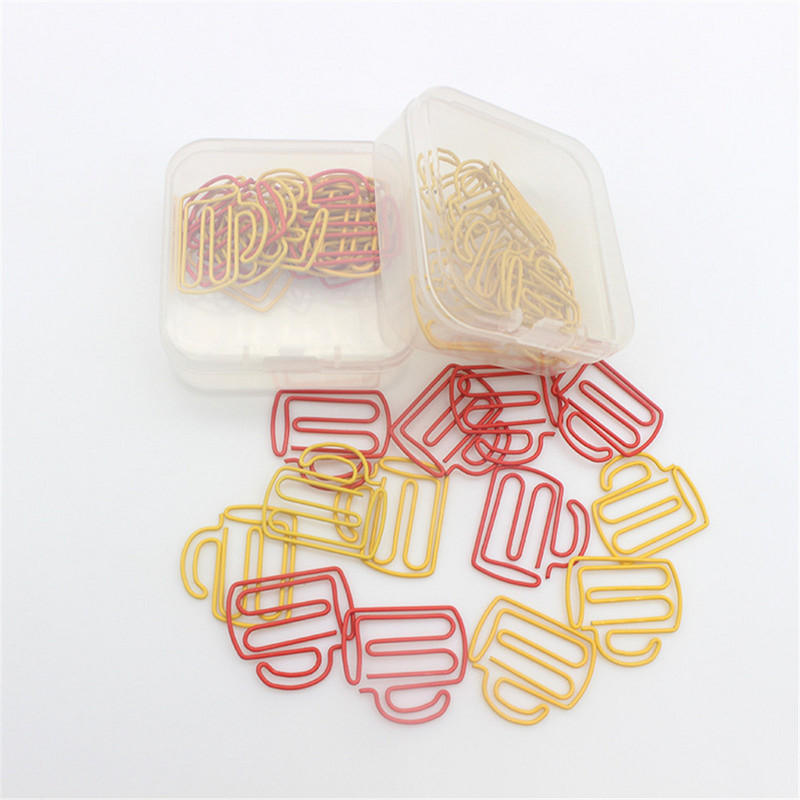 20бр. Тип чаша кламер Червен и жълт цвят Творчески кламер Папка Ученически настолни канцеларски материали Съхранение Офис консумативи