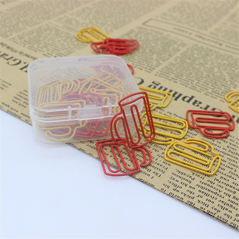 20бр. Тип чаша кламер Червен и жълт цвят Творчески кламер Папка Ученически настолни канцеларски материали Съхранение Офис консумативи