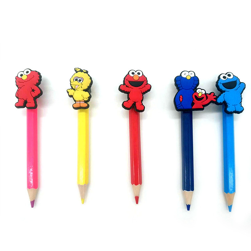 8PCS Cute Sesame Street PVC Straw Toppers Creativity Drink Pencil Cap Shool&Office Colors Pen Cover Kid Gift Students Канцеларски материали